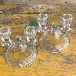 Vintage Set 2  Imperial Glass Crochet Pattern Double Candle Holder Candelabra